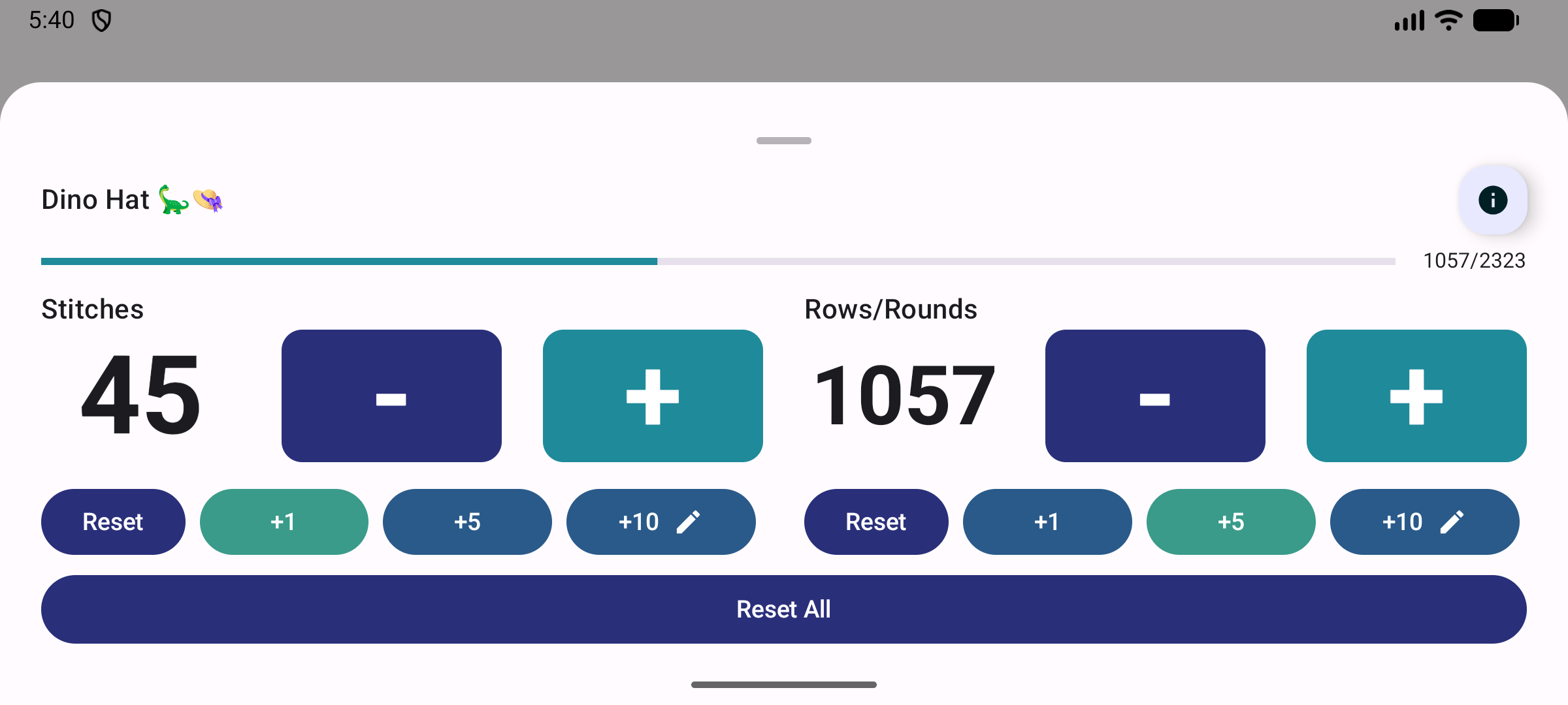 Stitch Counter adaptive counter in landscape